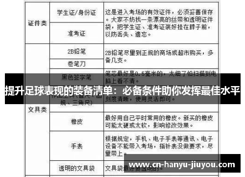 提升足球表现的装备清单：必备条件助你发挥最佳水平