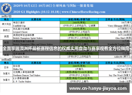 全面掌握澳洲杯最新赛程信息的权威实用查询与赛事观看全方位指南