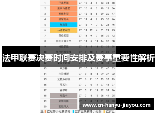 法甲联赛决赛时间安排及赛事重要性解析