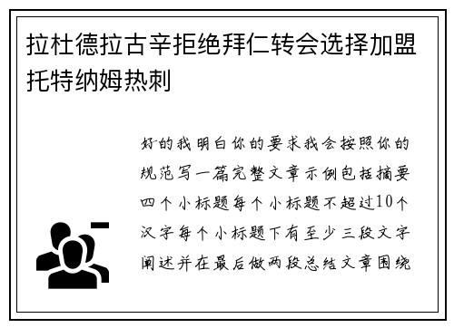 拉杜德拉古辛拒绝拜仁转会选择加盟托特纳姆热刺